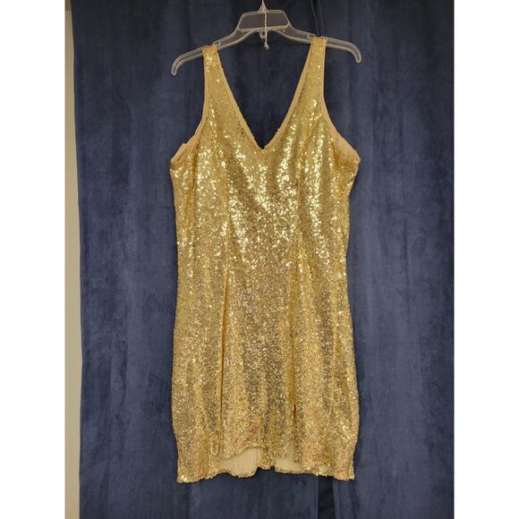 Eva USA Bright Gold Sequin Short Formal Party Homecoming Dance Dress Size Large - Picture 1 of 7